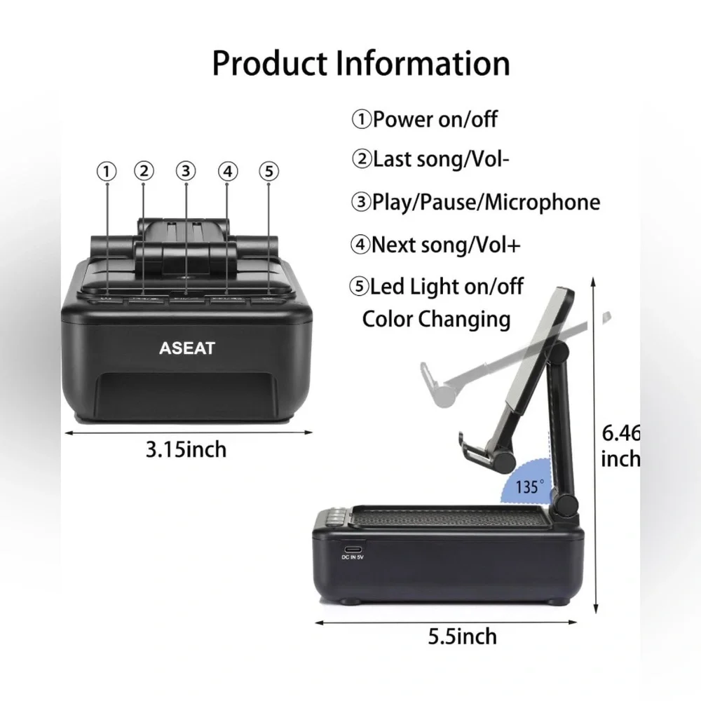 Cell Phone Stand with Bluetooth Speaker&LED Color Changing Light